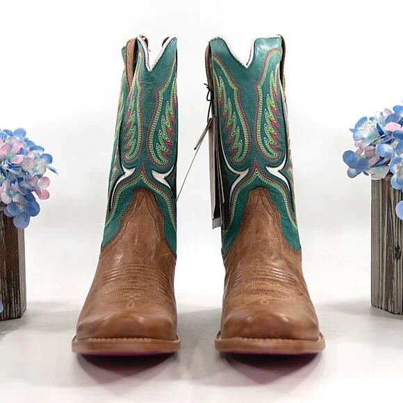 Ariat Futurity Colt Embroidered Cenote Blue Tan Leather Western Cowboy Boots 9.5 - Picture 3 of 12